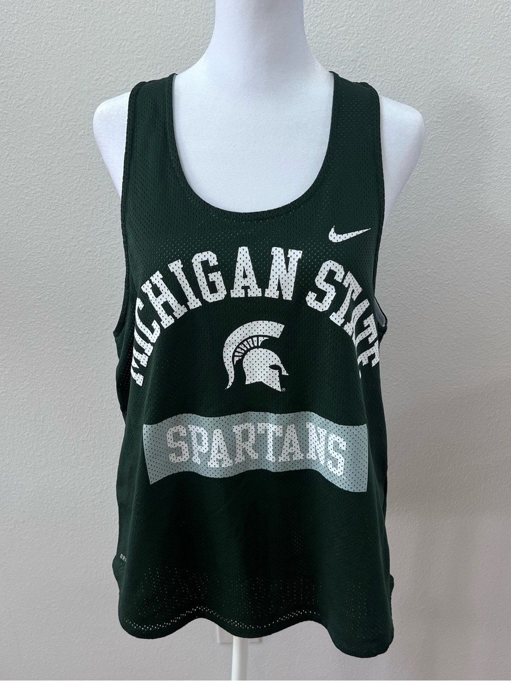 Nike Michigan State University Spartans Green and White Dri-Fit Mesh Tank